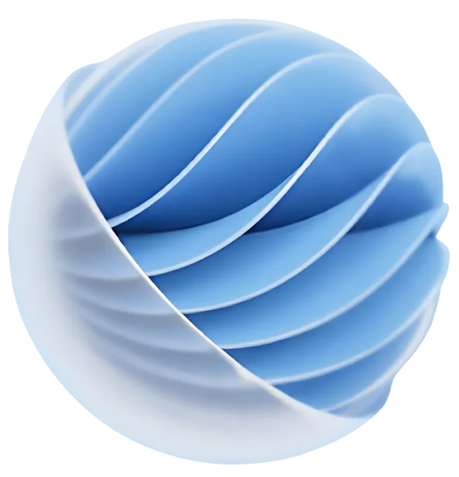 Blue and white stylized sphere with layered design, representing advanced technology and innovation in recruitment solutions.